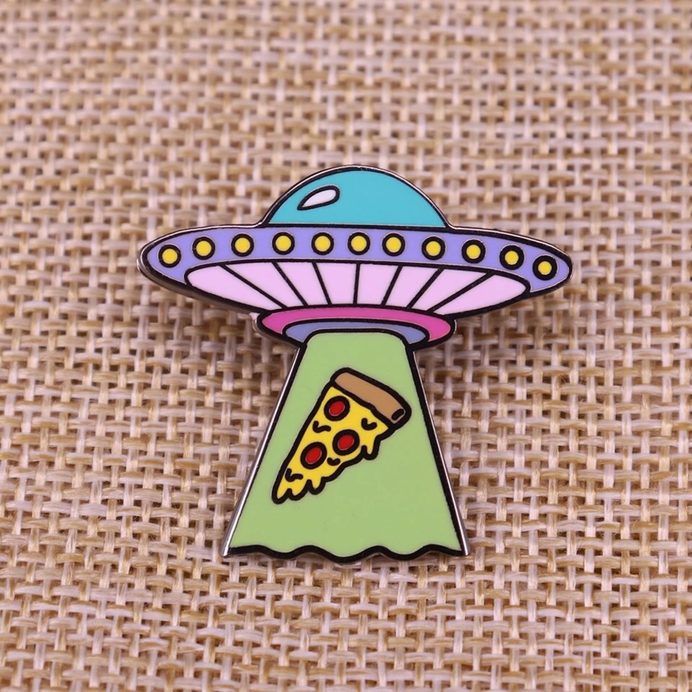 UFO Alien Pizza Space Ship Enamel Pin